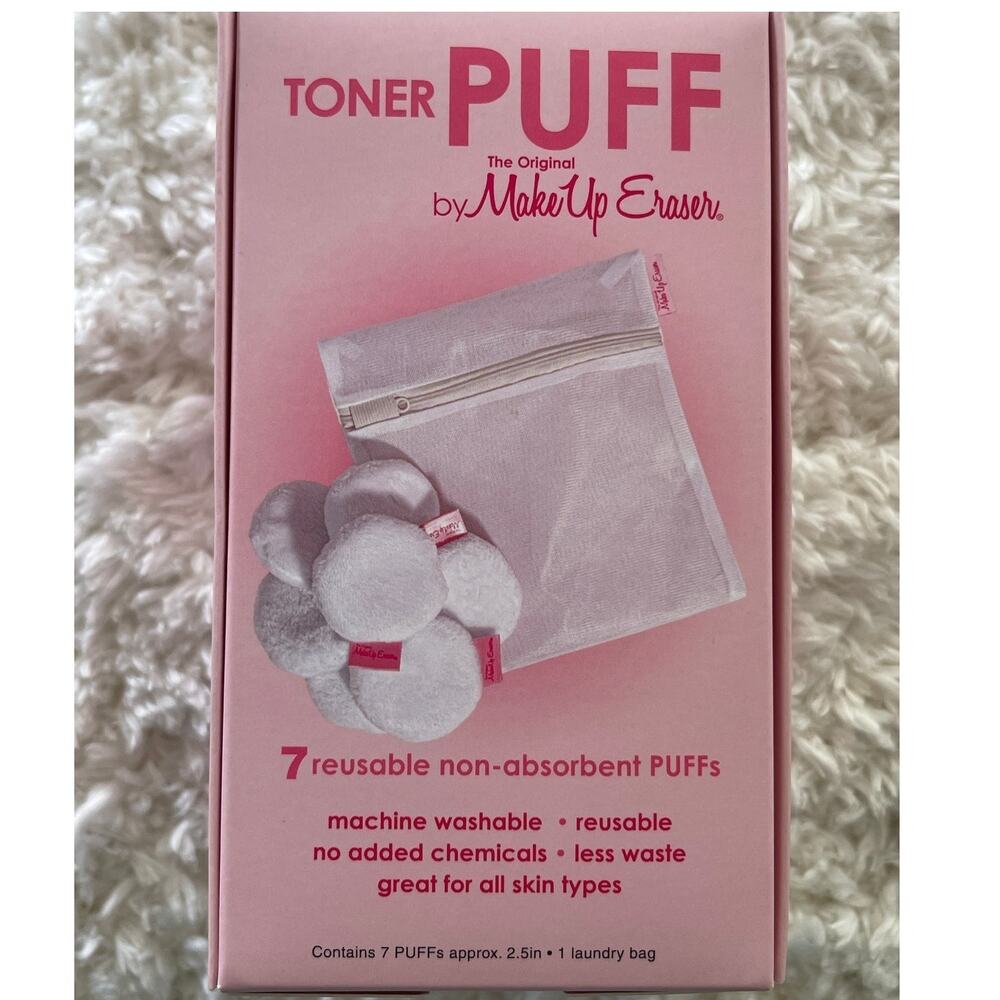 MakeUp Eraser Toner Puff 7 piece Reusable Puffs with Laundry Bag NEW Daily Use